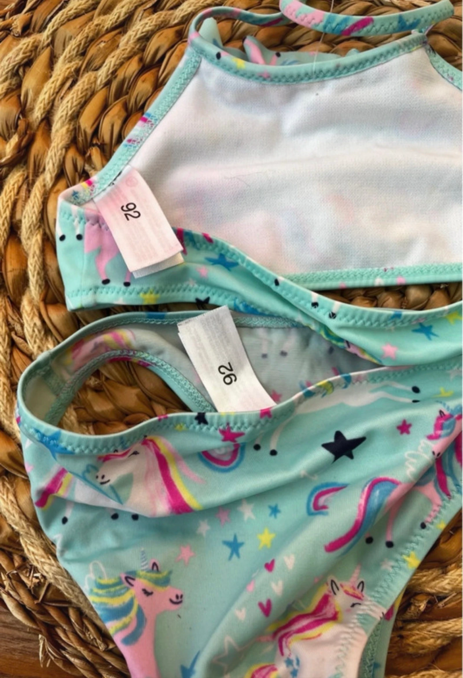 🌸 𝒎𝒛 |Biquíni C&A para meninas | estampa de unicórnio verde-menta | tamanho 92 | conjunto de praia de verão – photo 3